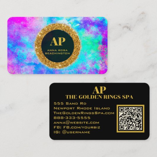 *~AP93 Neon BOLD Carte de visite QR Abstrait (Devant / Derrière)