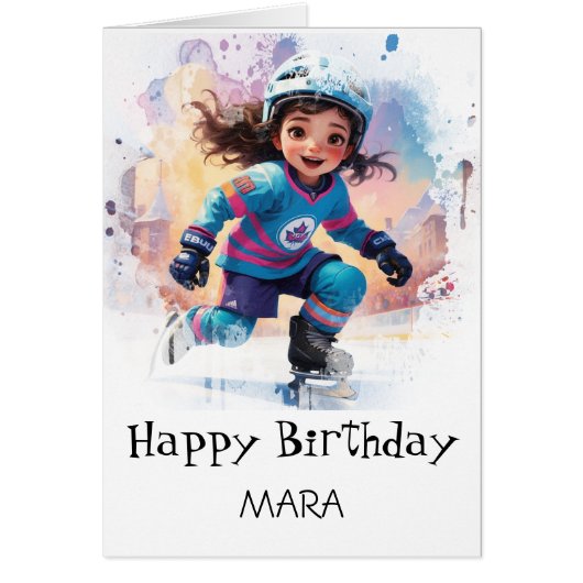 *~* AP94 17 Hockey Girl Player Cute Birthday Card (Devant)