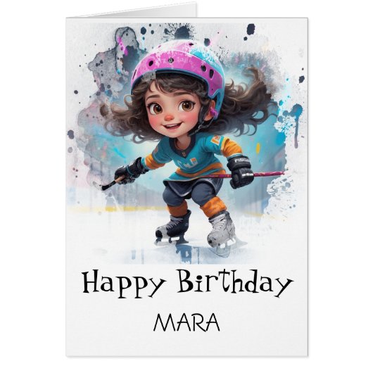 *~* AP94 22  Hockey Girl Player Cute Birthday Card (Devant)
