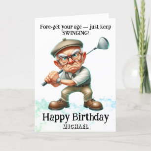 *~* AP94 Grappig oud Man Golf Swinging Verjaardag  Bedankkaart