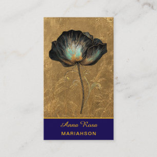 *~* AP98 Elegante Bloem Goud 14 Vintage QR Visitekaartje