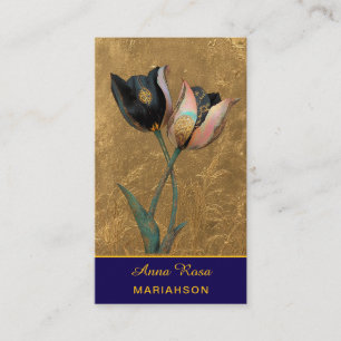 *~* AP98 Elegante Bloem Goud 1  Vintage  QR  Visitekaartje