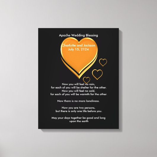 Apache Wedding Blessing Gold Hearts Canvas Afdruk (Voorkant)