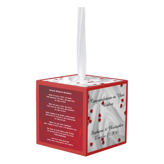 Apache Wedding Blessing Personalized Red Hearts Kubus Ornament (Achter hoekig)