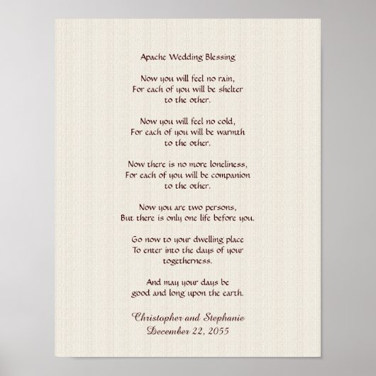 Apache Wedding Blessing Poster 11 x 14 inch Rustic (Voorkant)