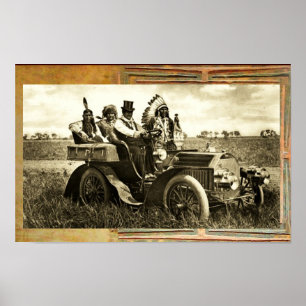 APACHES EN GERONIMO RIJDEN IN EEN AUTOT POSTER