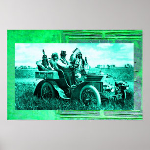 APACHES EN GERONIMO RIJDEN IN EEN AUTOT POSTER