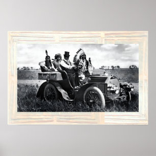 APACHES EN GERONIMO RIJDEN IN EEN AUTOT POSTER