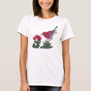 Apapane & Lehua Bloesem Hawaii Natuurillustratie T-shirt
