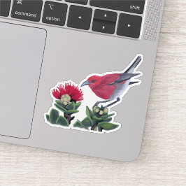 Apapane & Lehua Blossom Hawaii Nature Illustration Sticker
