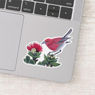 Apapane & Lehua Blossom Hawaii Nature Illustration Sticker