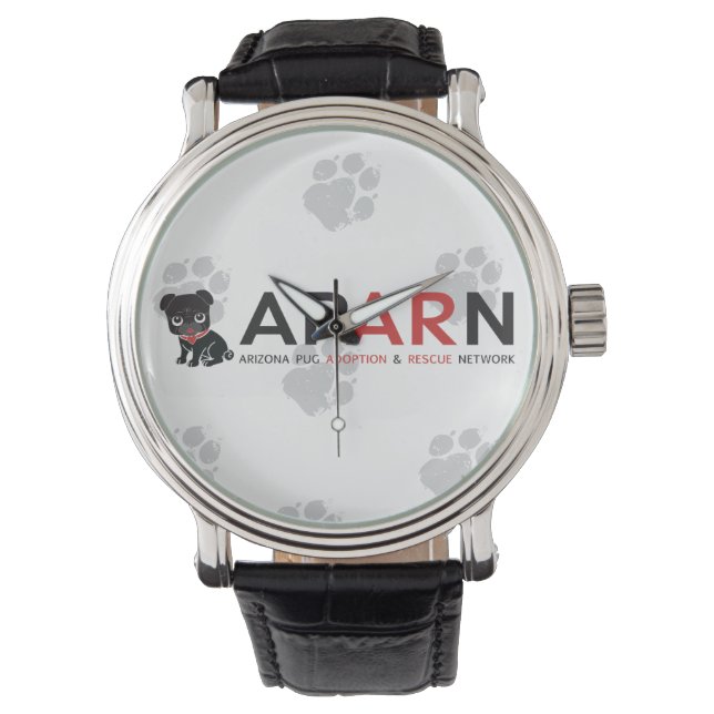 APARN Logo Paw  zwart lederen bandhorloge Horloge (Voorkant)