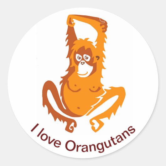 Ape - Ik hou van ORANG-OETANS - Primaat - Wildlife Ronde Sticker (Voorkant)