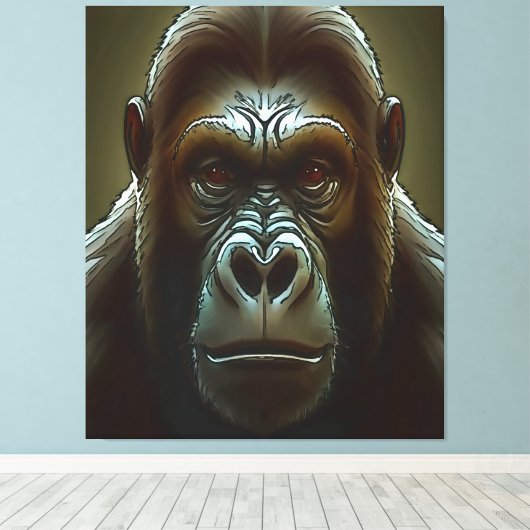 Ape Mountain Gorilla Fun Face Black Canvas Afdruk (Insitu (Houten vloer))