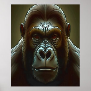 Ape Mountain Gorilla Fun Face Black Poster