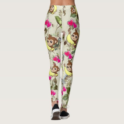 Apen Bananen Roze Harten Bloemen Leggings (Achterkant)