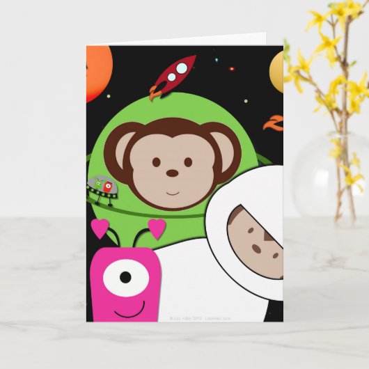 apen in de ruimte met Aliens Planet Kaart (Gele Bloem)