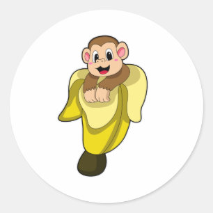 Apen met bananenschil ronde sticker