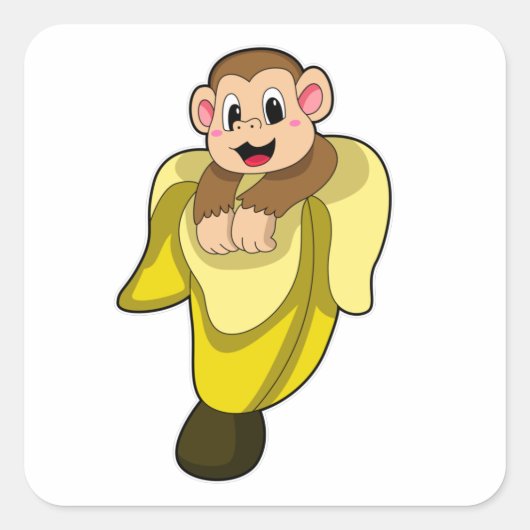 Apen met bananenschil vierkante sticker (Voorkant)