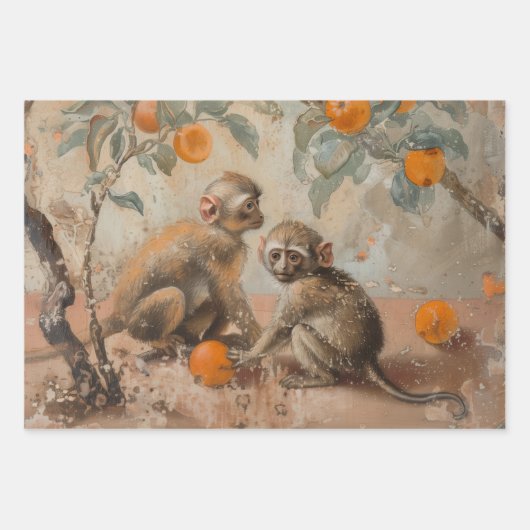 Apen - olieverfschilderij stijl wrapping geschenk  inpakpapier vel (Voorkant)