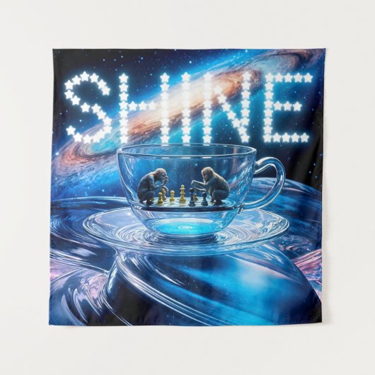 Apen Schaken en Galactische Glans Wandkleed (Voorkant)