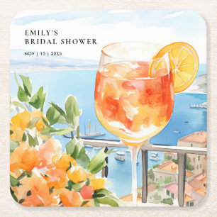 Aperol Spritz Amalfi Bruidsuitnodiging Vierkante Kartonnen Onderzetter