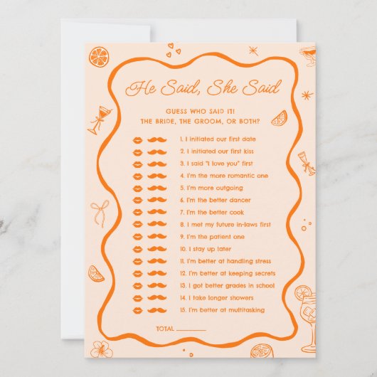 Aperol Spritz Baby Shower Qui a dit Carte de jeu (Devant)