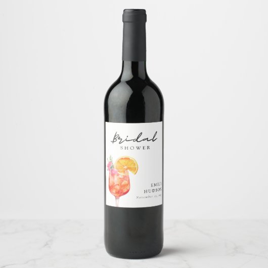 Aperol Spritz Bloemenge Bruidsborrel Wijn Etiket (Voorkant)