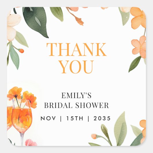 Aperol Spritz Bloemige Bruidsfeesticker Vierkante Sticker (Voorkant)