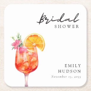 Aperol Spritz Floral Bridal Shower Uitnodiging Vierkante Kartonnen Onderzetter