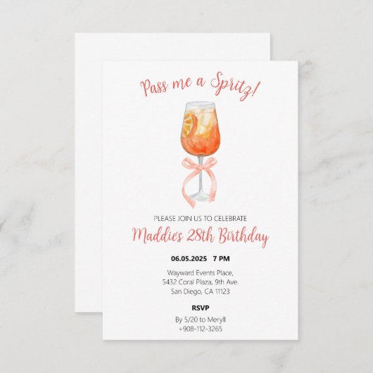 Aperol Spritz Invitation d'anniversaire (Devant / Derrière)