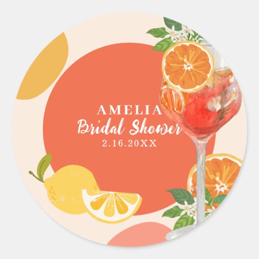 Aperol spritz Liefde op de eerste spritz Bruidsfee Ronde Sticker (Voorkant)
