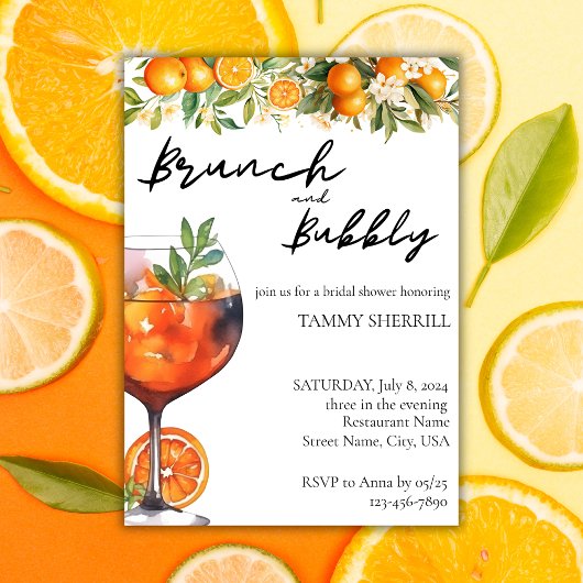 Aperol Spritz Oranje Waterverf Brunch en Bubbly Kaart