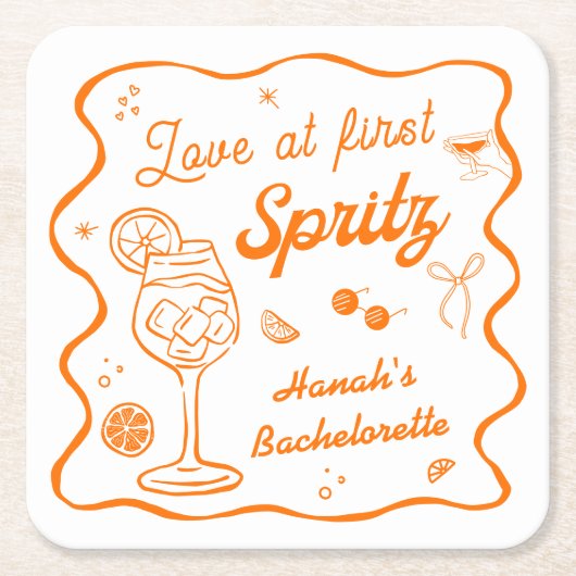 Aperol spritz vrijgezellenfeestje vierkante kartonnen onderzetter (Voorkant)