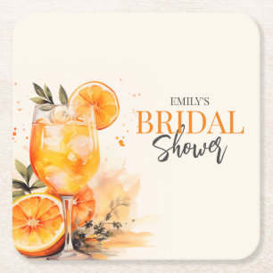 Aperol Spritz Waterverf Bruidsdouche Vierkante Kartonnen Onderzetter