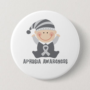 Aphasia Awareness Cute Silver ribbon Button