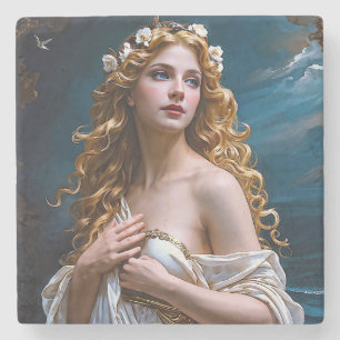 Aphrodite: Godin van Liefde en Licht Stenen Onderzetter