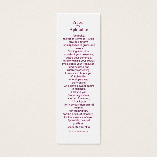 Aphrodite Prayer Card Mini Visitekaartjes (Voorkant)