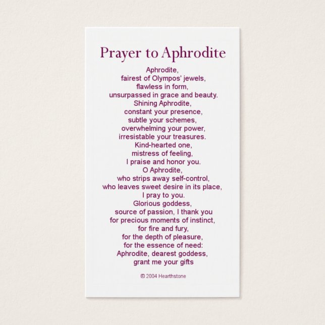 Aphrodite Prayer Kaart (Voorkant)