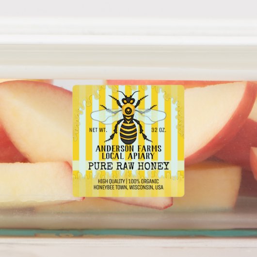 Apiary Bee Honey Jar Honeybee Striped Business Labels (Aangebracht)