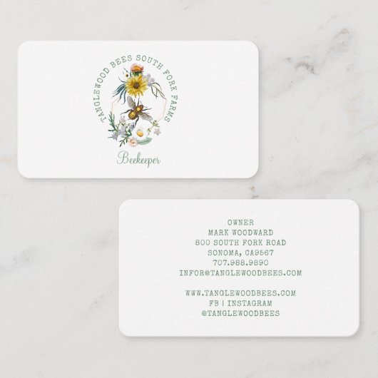 Apiary Beekeeper Honey Bee Floral Carte de visite (Devant / Derrière)