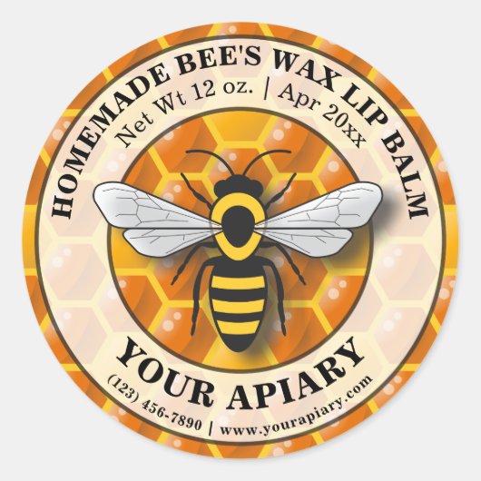 Apiary Bee's Wax Balm Étiquette Honeycomb Modèle (Devant)