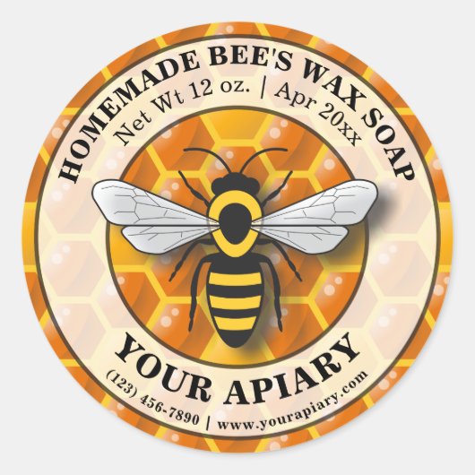 Apiary Bee's Wax Soap Label Honeycomb Sjabloon (Voorkant)
