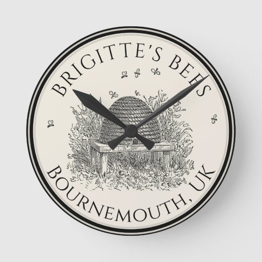 Apiary Business Beekeeper Clock Border Skep Ronde Klok (Voorkant)