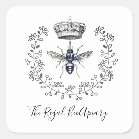 Apiary Elegant Honey Bee Crown Laurel Beetker Vierkante Sticker (Voorkant)