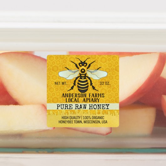 Apiary Honey Jar Bee Boerderij Honeybee en Honeyco Labels (Aangebracht)