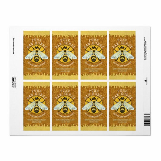 Apiary Honeybee Honey Jar Étiquettes | Honeypeb Be (Feuille entière)