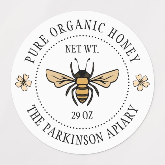 Apiary White Floral Honey Bee Illustration Apiary Labels (Design 1)