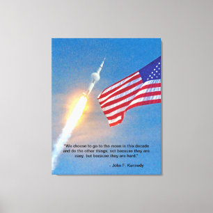 Apollo 11 lancering met Amerikaanse vlag Canvas Afdruk