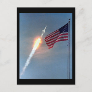 Apollo 11 lancering, met vlag, NASA Briefkaart